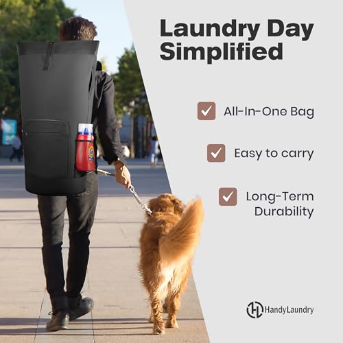 Laundry Backpack - XL Heavy Duty Laundry Bag Holds 3-4 Loads - Adjustable Straps, Drawstring Closure, Pockets & Handles - Durable Hamper for College, Travel & Laundromat - Black