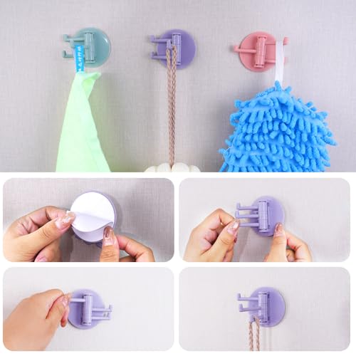 4 Packs Hanging Hooks Multifunctional Wall-Mounted Swivel Hooks Fashionable, 3 Rotatable Arms Round Sticky Hooks Wall Hooks for Hanging Adhesive Bathroom Kitchen Hooks Desk
