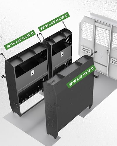 StarONE Adjustable Van Shelving with Lockable Door and Hooks, 52" W x 43" H x 13" D, Fit for Transit Connect, NV200, Chevy Express, Promaster City and Metris, Van Storage for Light Maintenance Tools - size: 52" W x 43" H x 13" D