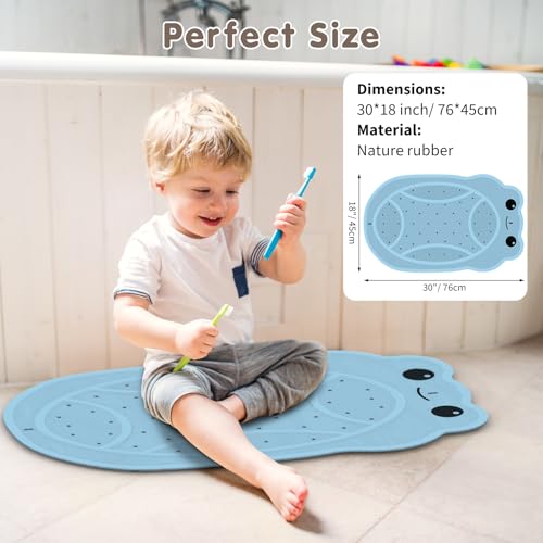 Upgraded Bathtub Mat Non Slip, Kids Bath Mat 30"x 18", Bath Mat for Tub Non Slip with Strong Suction and Textured Surface, Natural Rubber Latex Free PVC Free Safe for Baby, Frog Pattern, Blue - color: Blue