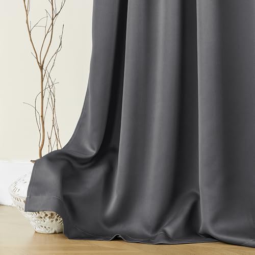 SHINELAND Thermal Insulated Energy Efficient Blackout Curtains, 72 Inch Long Black Out Drapes for Bedroom Living Room, Dark Grey - color: Dark Grey, size: 52"W x 72"L (Pack of 2)