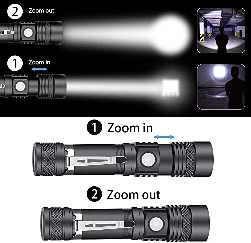 Hoxida LED Tactical Flashlight Rechargeable, IPX6 Waterproof Flashlight, 2000lm, Super Bright LED, Zoomable, Pocket-Size Small LED Flashlight for Hiking, Camping, Emergency - with Carry Case - color: 2pcs Flashlight with case
