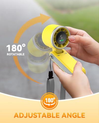 PlayHot Portable Handheld Turbo Fan, 5-Speed Personal Fan, USB-C Rechargeable Fan Up to 12 Hours, 3 IN 1 Hand Fan with Air Turbo Tech Cooling, Travel Fan for Cruise, Beach, Gifts for Women (Yellow) - color: Yellow