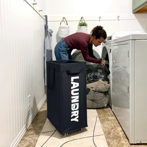 Goodpick Black Laundry Hamper with Wheels, 75L Dirty Clothes Hamper with Removable Wash Bag for Laundry Room, Rolling Laundry Basket - color: Black 1-Pack