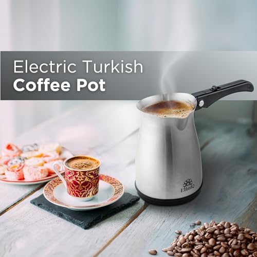ETHNIQ Turkish Coffee Pot - Stainless Steel, 120V, 1 to 4 Cup Capacity, Coffee Maker with Foldable Handle for Home & Travel & on-off Button (Slow Brew) - color: Slow Brew