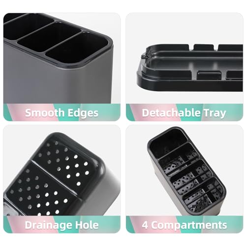 LIBODOUR Utensil Holder,Stainless Steel Caddy Counter,Spoon holder,4 Compartments Silverware Caddy,Capacity Flatware Spoon Fork Tool Cutlery Holder(Grey) - color: grey