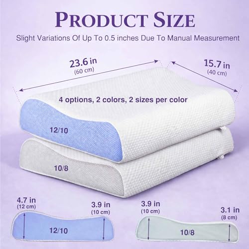 Lavender Contoured Memory Foam Pillow,White Gray, 3.9" | Designed for side & back sleepers; ergonomic cervical support; lavender-scented memory foam; breathable cover for cool sleep