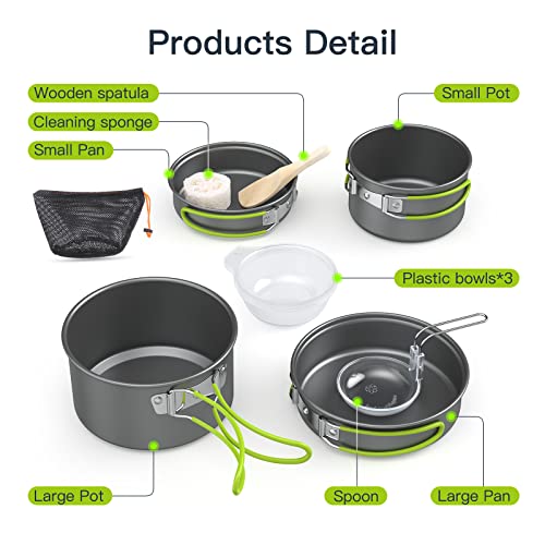 ACAGALA Portable Outdoor Tableware Camping Cookware 2-3 People Multifunctional Portable Cooking Set for Outdoor Stove