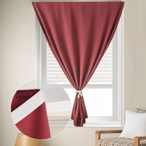 Self Adhesive Curtains - No Drilling, No Rod, Easy to Install Blackout Curtains for Window Blinds,Bedroom(Burgundy 35 * 59in-1P) - color: Burgundy, size: 35"W x 59"L (Pack of 1)