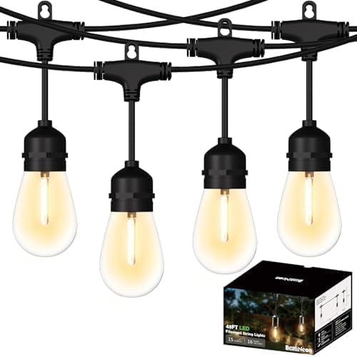 Outdoor String Lights 48FT, Commercial Grade Patio Lights with 16 (15+1) S14 Shatterproof Bulbs for Bistros Backyard Porch Party, IP65 Waterproof 2700K Warm White - color: 48FT-16Bulb