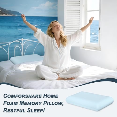 Blue Memory Foam Pillows Bed Pillows with Cooling Removable Cover, Neck Support for Back Stomach Side Sleepers, 1 Pack