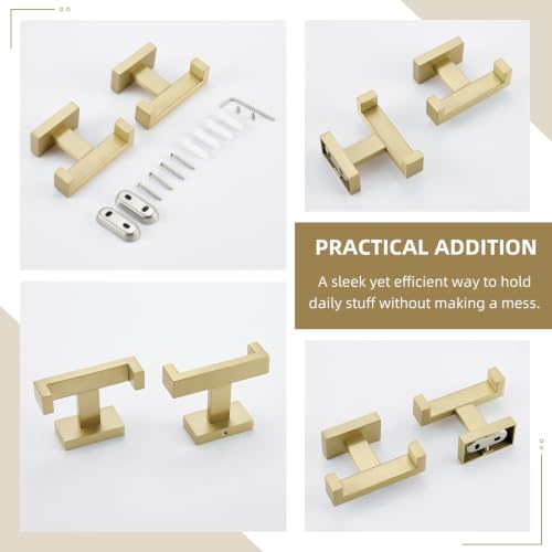 Angle Simple Double Towel Hook, SUS304 Stainless Steel Hand Towel Holder, Bathroom Robe Coat Hook for Wall, Brushed Gold, 2 Pack - color: Brushed Gold, size: 2 Pack