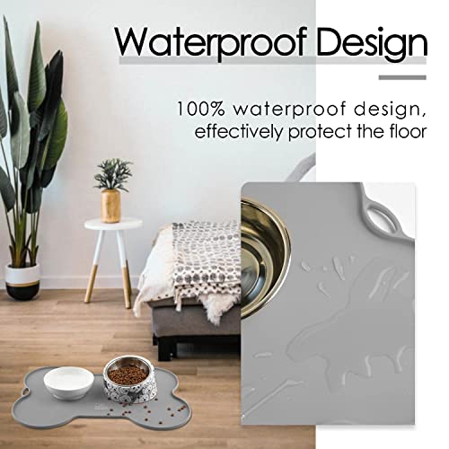 Super Design Dog Food Mat Dog Bowl Tray for Food and Water, Silicone Non-Spill Waterproof Pet Feeding Mat Puppy Placemat Easy-Clean, 20.5" x 14.5", Grey - color: Grey-3