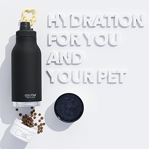 asobu Dog Barky Bottle – Insulated Stainless Steel Water Bottle with 2 Removable Dog Bowls for Food, Treats & Water – Pet-Friendly Travel Bottle for Hiking, Road Trips & Outdoor Adventures - color: Black