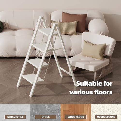 HillhutApex 4 Step Ladder, Lightweight Foldable 4 Step Stool with Anti-Slip Wide Pedal, 330lbs Capacity Aluminum Ladder for Household,Office,Garage(White) - color: White, size: 4 Step