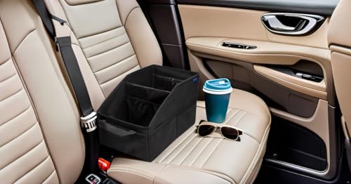 Car Seat Organizer, Passenger Seat, Black | Collapsible, Small Storage, With Lid - color: Black