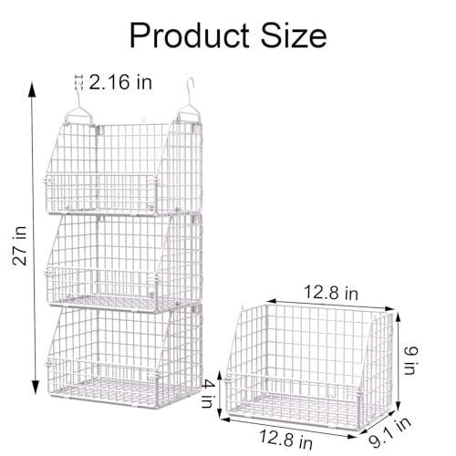 PUPPYCUTE Hanging Closet Organizer and Storage, Clothes Hanging Shelves Wire Baskets for Clothing Sweaters Purse Handbags Shoes White 3 Tier - color: White-3pcs