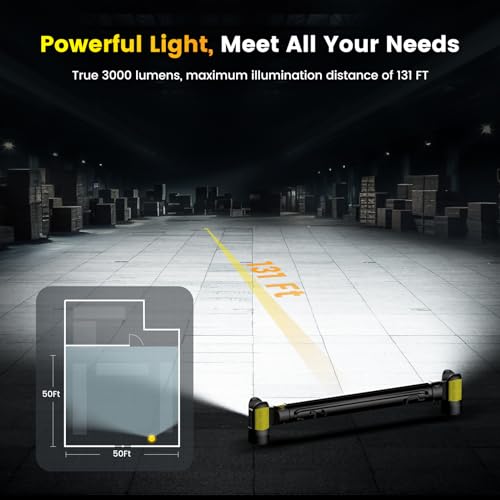 Work LightใAUTO ON/Offใ 3000LM LED Work Light 5200mAh Under Hood Working Light with Hooks, Portable Magnetic Rechargeable Cordless Job Site Lighting for Mechanic/Car Repairing/Garage-Yellow