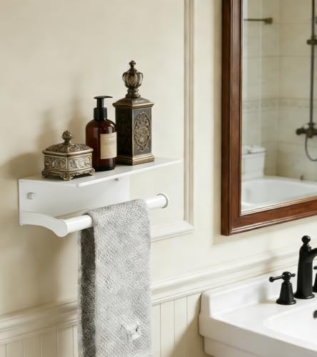 White Paper Towel Holder Wall Mount with Thickened Shelf for Bathroom,Matte White Adhesive Hand Towel Holder,Bathroom Kitchen RV - color: White Thk