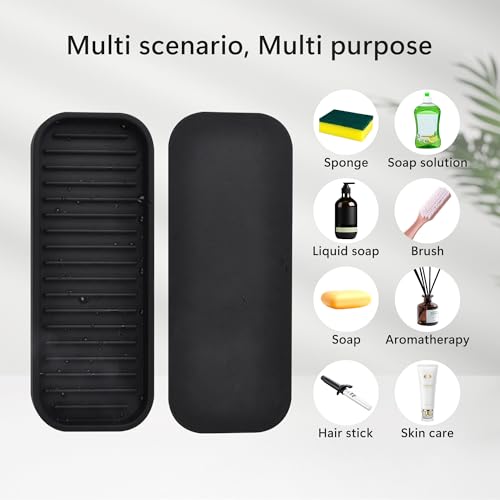 Silicone Sponge Holder Kitchen Sink Organizer Tray Dish Caddy Soap Dispenser, Scrubber Spoon Holder,Dishwashing Accessories 2 Pack (Black) - color: Black