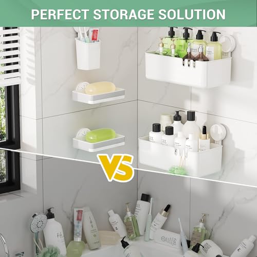 LUXEAR Shower Caddy 5 Pack Suction Cup Shower Organizer for Bathroom Storage Home &Kitchen,No Drilling Removable Plastic Shelf Organizer with Soap Dish&Toothbrush Holder Easy Install - size: 5 pack