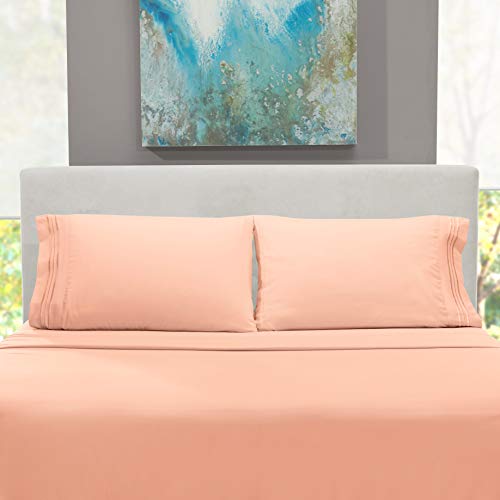 Hearth & Harbor Twin Size Sheets - 3 Piece Bed Sheet Set, Hotel Luxury Double Brushed Bed Sheets - Extra Soft Bedding Sheets & Pillowcases, Twin, Peach - color: Peach, size: Twin
