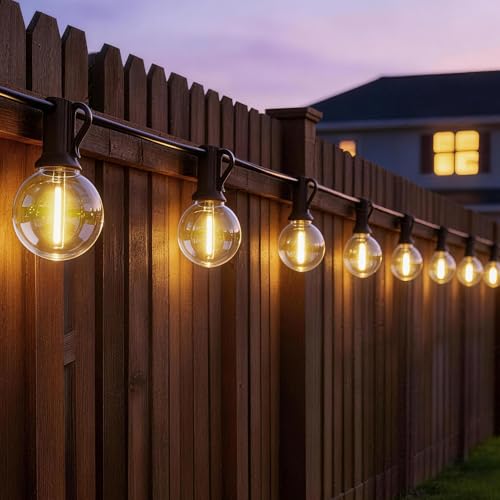 Outdoor String Lights 50FT with 25+2 G40 LED Bulbs, Shatterproof & Waterproof Patio Lights, Connectable Globe String Lights for Backyard Porch Deck Bistro Garden Party - size: 50FT