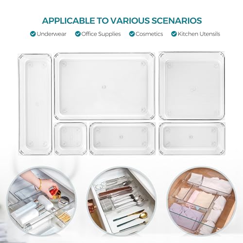 8 Pack Drawer Organizer - 3" X 9" Clear Acrylic Storage Bins with Non-Slip Pads, Versatile Desk Tray for Makeup, Jewelry, Kitchen, Bathroom, and Office Organization - size: 3"X 9"