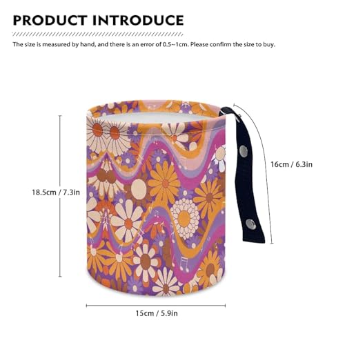 Renewold Waterproof Car Trash Can, Hippie Daisy Swirl Boho Car Garbage Can with Button Straps, Trash Bin for Any Vehicles, Auto Waster Container, Camping Picnic Travel Desktop Storage Bag Organizer - color: Hippie Daisy Swirl Boho