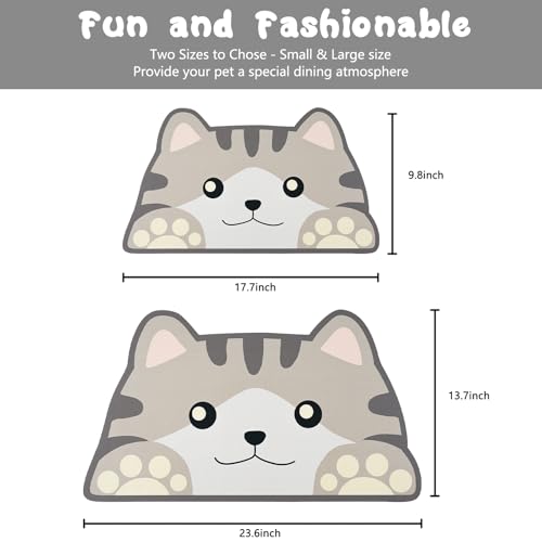 Grey Cat Food & Water Mats - Absorbent Pet Feeding Placemats 17.7 * 9.8 inch - color: Cat Head, size: Small