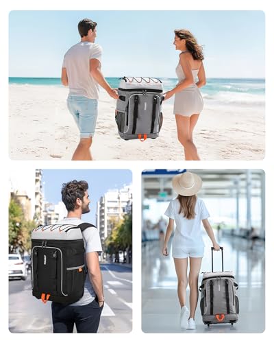 TOURIT Insulated Rolling Cooler Backpack, Leakproof Waterproof Beach Cooler Bag with Wheels and Handle, Outdoor Camping Picnic Travel - color: 02-Grey, style: 50 Cans