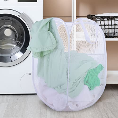 2 Pack Laundry Basket,Foldable Mesh Popup Laundry Hamper with Durable Handle,Easy to Open and Fold for Dorm, Laundry Room, Bedroom, RV(White+ White)… - color: White+ White