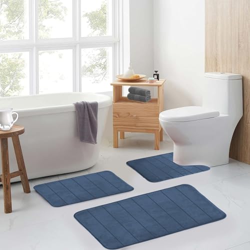 Memory Foam Bath Rug Set 3 Piece Non-Slip Mats,Absorbent Shaggy Super Soft U-Shaped Toilet Rug,Bathroom Carpets for Tub,Shower,Blue - color: Mist Blue