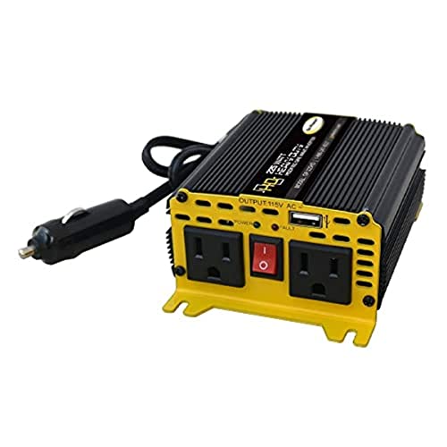Go Power GP-225HD Heavy-Duty Modified Sine Wave Power Inverter, 225 Watt, 12V Input, Dual AC Outlets, Compact and Portable Solution for Small Electronics, Travel, and Outdoor Use - size: 225 Watt