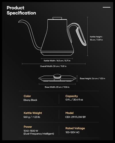 Cocinare Gooseneck Electric Kettle, ±1°F Precise Temperature Control, 1500W Fast Heating, Pour Over Coffee & Tea Kettle with Brew Timer & Keep Warm, Stainless Steel, 0.9L (Goya Walnut) - color: Goya Walnut
