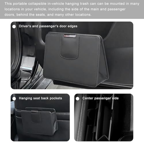 Car Trash Can, Leather Magentic Vehicle Garbage Organizer with One Roll Trash Bag, Foldable Waterproof Dustbin Litter Container Mini Sotrage Bag for Car Truck SUV (Black) - color: Black