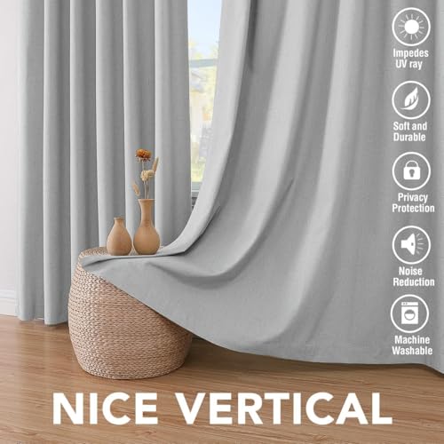 H.VERSAILTEX Linen Look 100% Blackout Curtains for Bedroom Full Light Blocking Rod Pocket Linen Textured Thick Window Curtain Drapes with White Backing 2 Panels, 42" W x 45" L, Glacier Gray - color: Glacier Gray, size: 42"W x 45"L (Pack of 2)