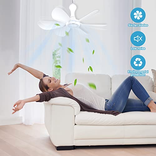 Xindejia USB Powered Small Ceiling Fan 6 Blades Quiet DC 5V USB Hanging Fans for Indoor Outdoor RV Bed Room Dorm Desk Travel Camping Tent Cubicle Mini Portable Canopy Fans - White