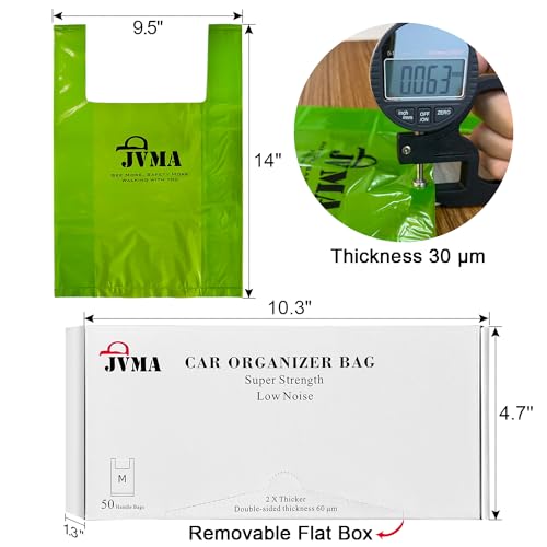 JVMA Save Space Car Garbage Can 50 Auto Trash Bags and Hook | No Residue for Truck SUV Camping Car 50 Green Hanging Garbage Bags 1 Gallon Super Strength (US Patent) - size: Hook+Bag