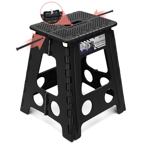 Delxo Folding Step Stool 16 Inch,Non-Slip Foldable Stools for Adults Up to 300 LBS,Kitchen Collapsible Fold Up Stepping Stool with Dotted 1 Pack,Black - color: Dot Black, size: 16 Inch