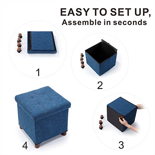 15 Inch Storage Ottoman with Wooden Legs - Cube Foot Rest Stool, Square Footstool, Comfortable Seat with Lid, Foldable Fabric Ottoman, Space-Saving Navy - color: Squ Blue