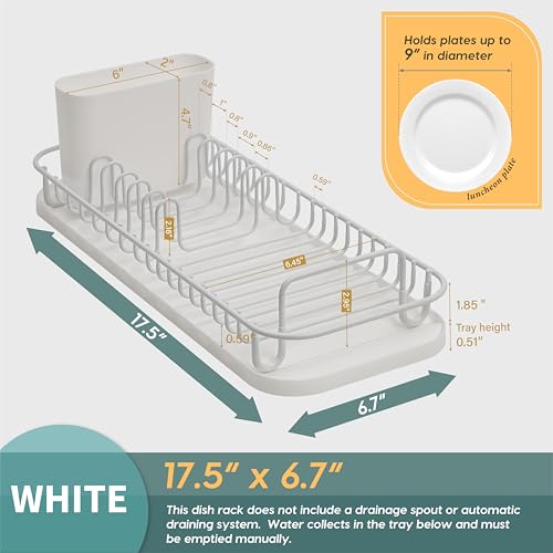 SunnyPoint 304 Stainless Steel NeverRust Compact Dish Drying Rack with Utensil Holder & Removable Drain Tray, Rustproof Small Dish Rack for Kitchen Countertop or Over Sink – White - color: Wht