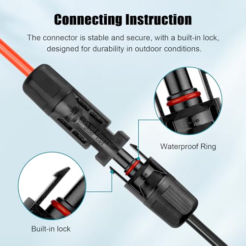 10 AWG Solar Extension Cable 1FT Black + 1FT Red, Ultra Solar Panel Wire Male to Female Tinned Copper Wire for Solar Panel, Automotive, RV, Boat, Outdoors, Black&Red - size: 10AWG 1FT