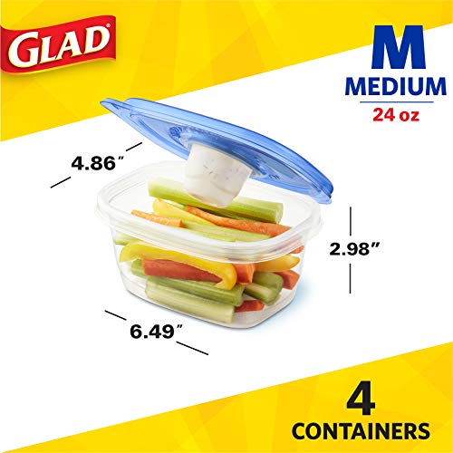Glad GladWare To Go Snack Food Storage Containers with Lids, Medium Rectangle No BPA Plastic with Built-In Dressing Cup for Salads and Snacks, Microwave Dishwasher Safe, 24 Oz, 4 Count - 6 Pack - size: 24 oz - 24 Count, style: Rectangle