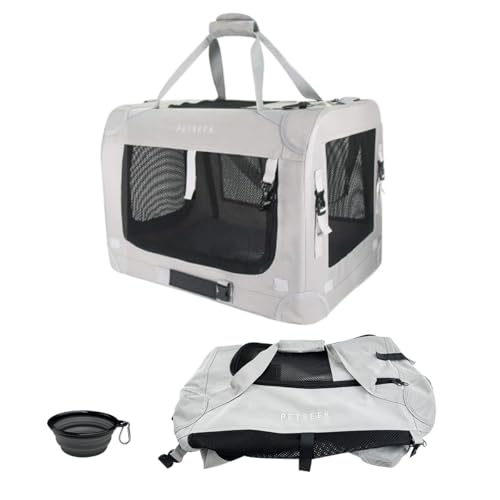 Extra Large Cat Carrier Soft Sided, Portable Small Dog Carrier for 2 Cats, 24"x16.5"x16" Car Travel Folding Comfortable Design, Grey with Another Cover - color: Grey-2 Cover