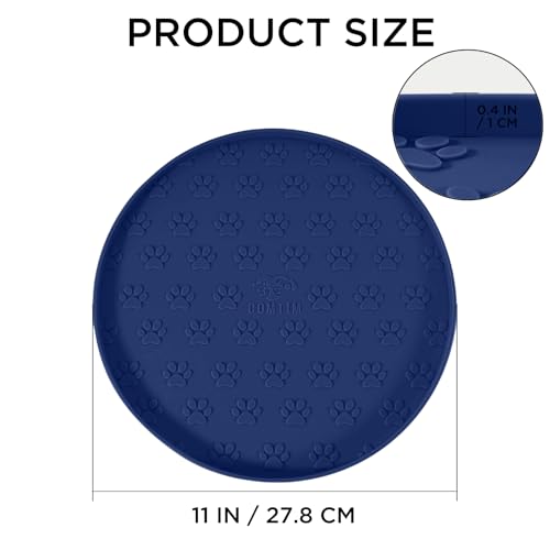 Comtim Waterproof Dog Food Mat - 2 Pack Silicone Pet Food Mat Dog Food Bowl Mats Cat Water Mats Eating Tray, Non-Slip Pet Placemat with Lip for Messy Drinkers to Protect Floor,Navy Blue 11"×11" - color: Navy Blue