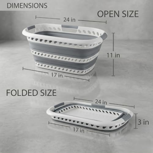 Laundry 360 Collapsible Laundry Basket 40L | Portable | Space Saver Storage | Hold 2 Loads | Store Under the Bed or Closet | Good for Kids | Dorm | Bedroom | Large | White/Grey - size: 1 Pack White 40L