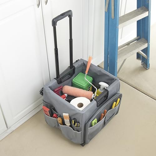 Mobile Folding Utility Cart with Canvas Storage Organizer Bag, Rolling Cart, Dark Grey/Grey - color: Dark Grey/Grey