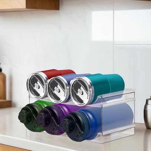 Spaclear 2 Pack Water Bottle Organizer, Stackable Kitchen Pantry Storage Shelf, Plastic Water Bottle Holder for Cabinet and Fridge Organization - size: 6 Bottles