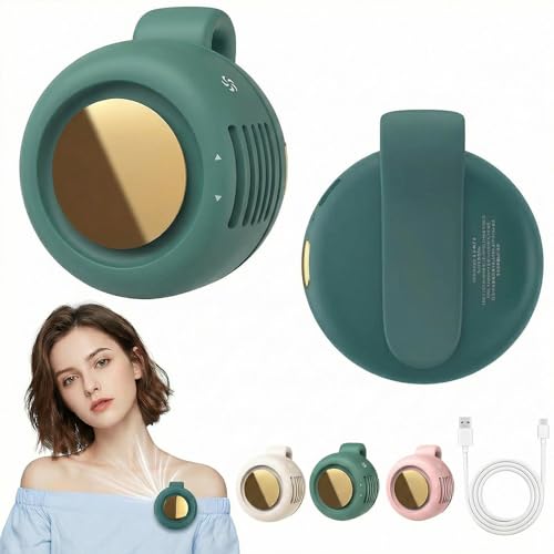 Portable Silent Mini Bladeless Electric Fan, 360° Rotatable Small Fan Clip On Shirt & Waist, Hands-Free Adjustable 3 Speeds Small Cooler Fans For Outdoor & Travel & Office (Green) - color: Green